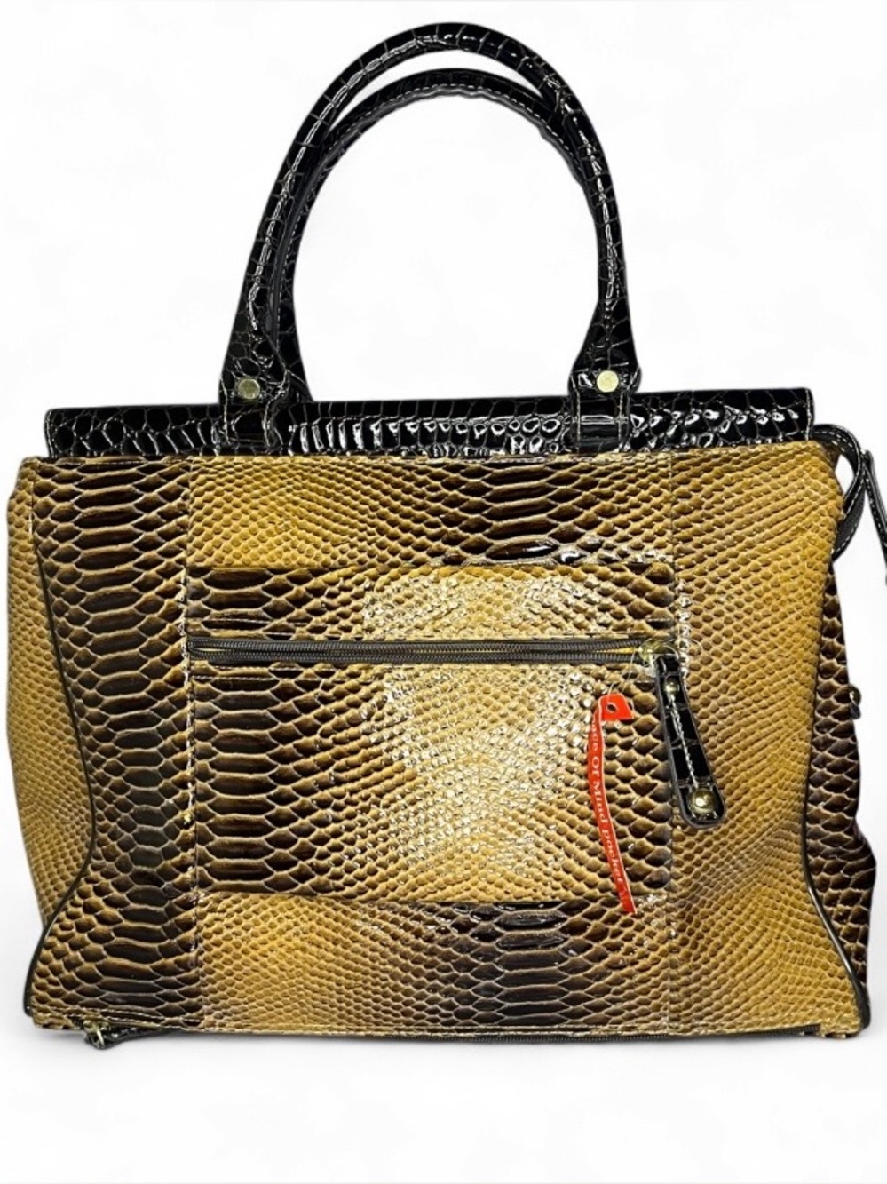 Samantha Brown Croc Embossed Travel Tote Bag - Brown & Black, RFID Protected - Picture 2 of 7
